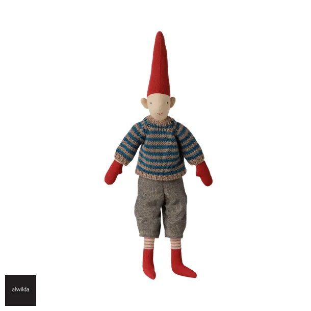 Maileg nissedreng str. 2 /2026 -  31 cm. - bl�stribet strik - KOMMER SNART