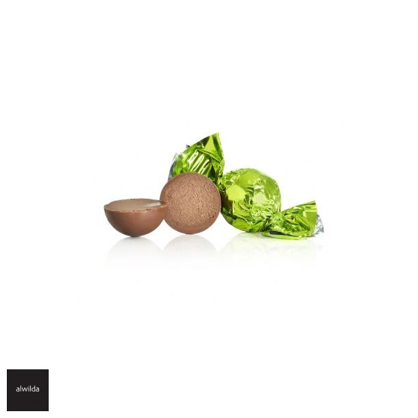 Chokoladekugle, grn - lys chokolade med nougat &amp; lakrids 