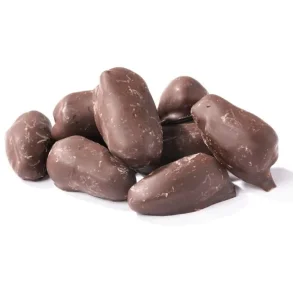 Dadler uden sten med mrk chokolade. Pakket i cellofanpose med snor