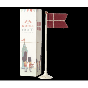 Dannebrog bordflag i smuk ske med plads til personlig hilsen, 25 cm. /metal