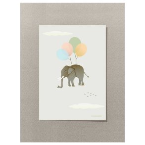 Vissevasse kort - Minikort, - flying elephant, 7,5 x 10,5.