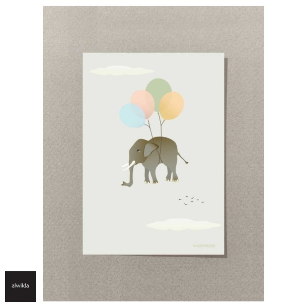 Vissevasse kort - Minikort, - flying elephant, 7,5 x 10,5.
