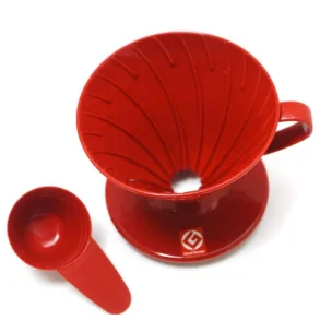 Hario kaffetragt i rd plastik, V60 Rd, 02 - inkl.  en rd mlske