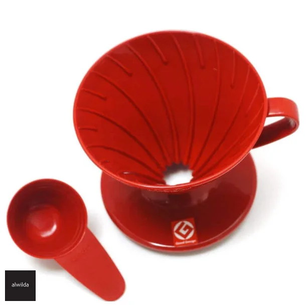Hario kaffetragt i rd plastik, V60 Rd, 02 - inkl.  en rd mlske