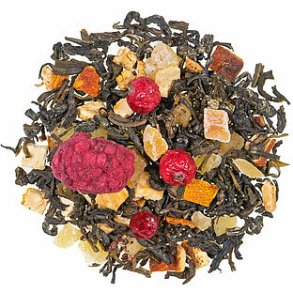 Grn te iblandet hindbr, solbr, kandiserede papaya, ananas & mango samt orange