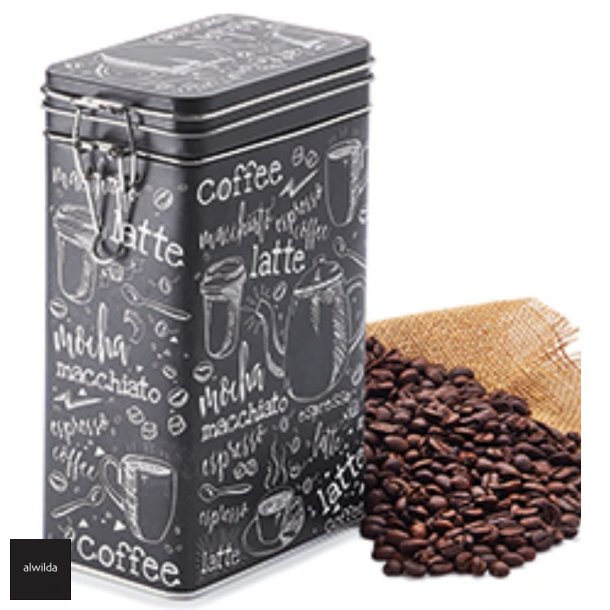 Kaffedse med kaffebnne motiv,  patentlukning, kantet - kan opbevare 500 gram kaffe