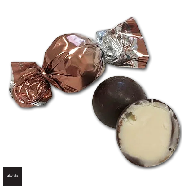 Chokoladekugle brun/sand folie - mrk chokolade med stracciatella