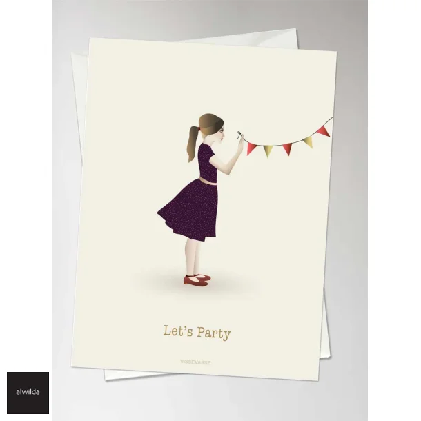 Vissevasse kort - LET�S PARTY, 10,5x15 cm. i foliepose med kuvert