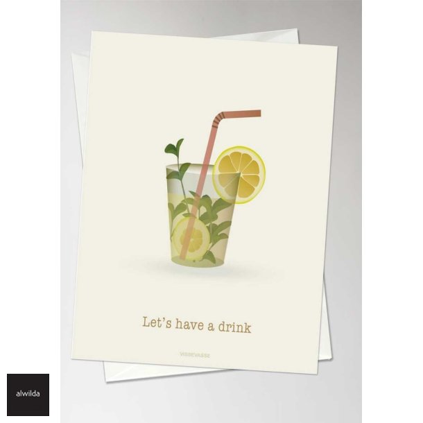 Vissevasse kort - LET�S HAVE A DRINK, 10,5x15 cm. i foliepose med kuvert