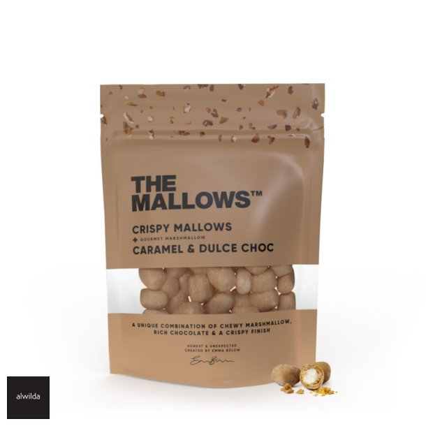 �kologiske sm� skumfiduser med hvid karamelliseret chokolade, karamel &amp; flager af havsallt