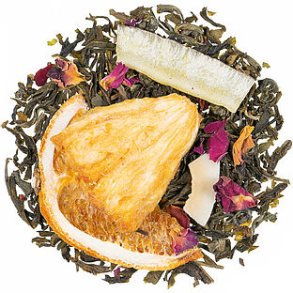 Grn Yunnan & Chun Mee iblandet  ananasstykker, manderinstykker,  kokosstykker & rosenblade