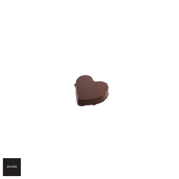 Chokoladehjerte - marcipan med mrk chokolade, pakket i cellofan