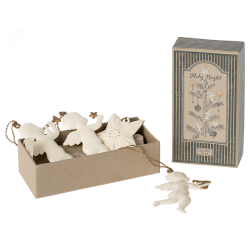 Juleoph�ng Engle &amp; stjerne i metal, 13 cm. s�t med 4, pakket i smuk "o holy night" �ske