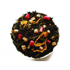 Midsommernat- sort & grn te iblandet ananas, mango, jordbr & solsikkeblomster