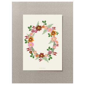 Vissevasse kort - Minikort, - blomster i cirkel, 7,5 x 10,5.