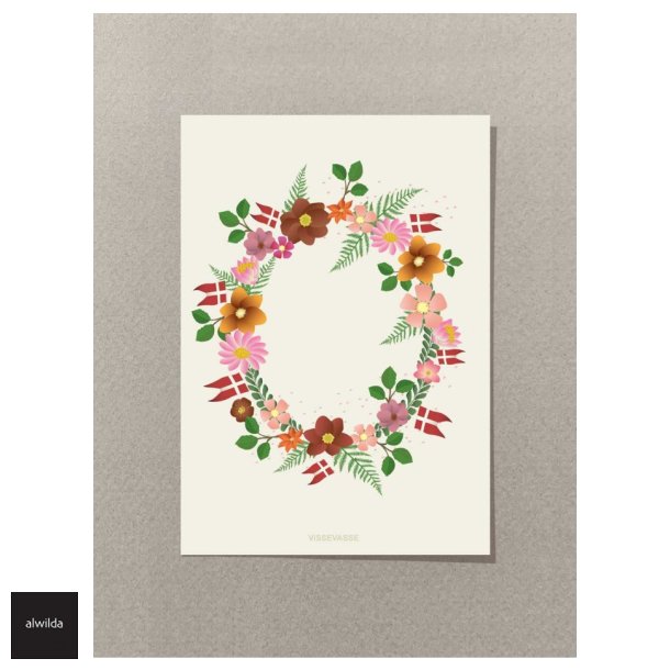 Vissevasse kort - Minikort, - blomster i cirkel, 7,5 x 10,5.