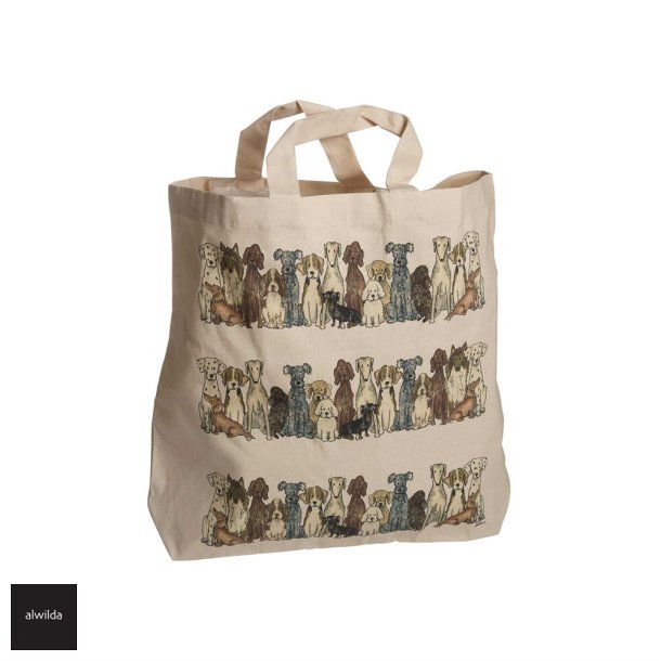 Bomulds net med hunde - 42x48x10 cm 