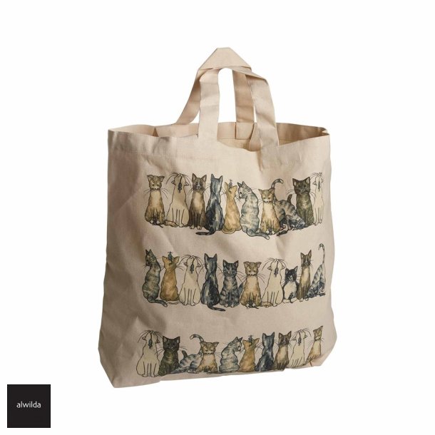 Bomulds net med katte - 42x48x10 cm 