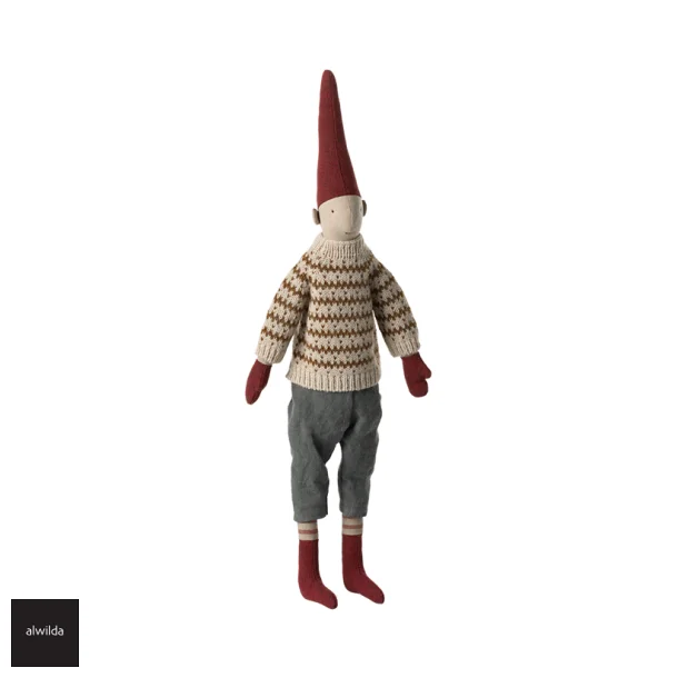 Pixy dreng str. 3 Maileg  - strik zigzag, 49 cm.
