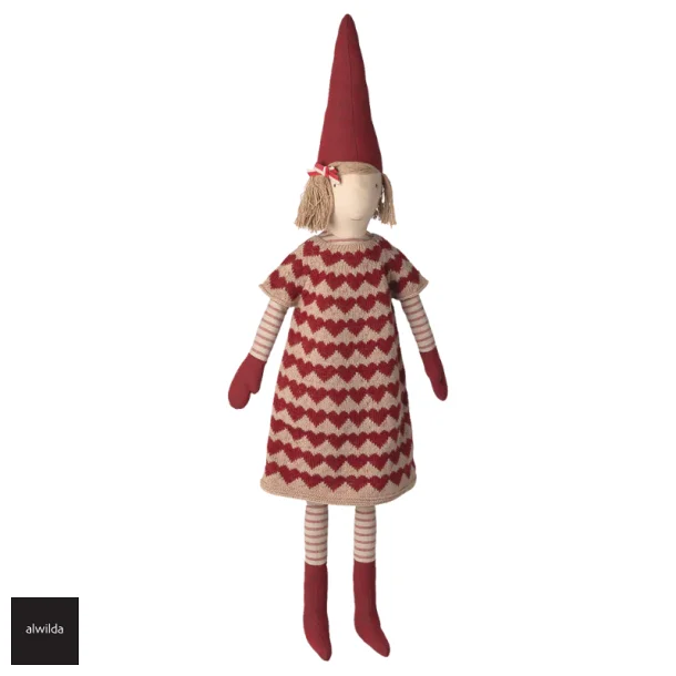 Nisse str. 5 /2025 - pige 84 cm. - strik kjole med hjerter 