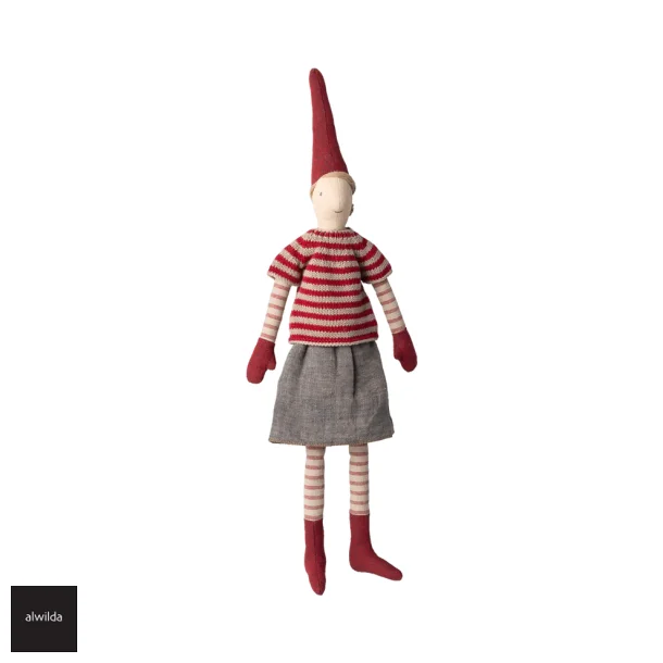 Nisse str. 3 /2025 - pige 49 cm. - stribet strik &amp; nederdel 