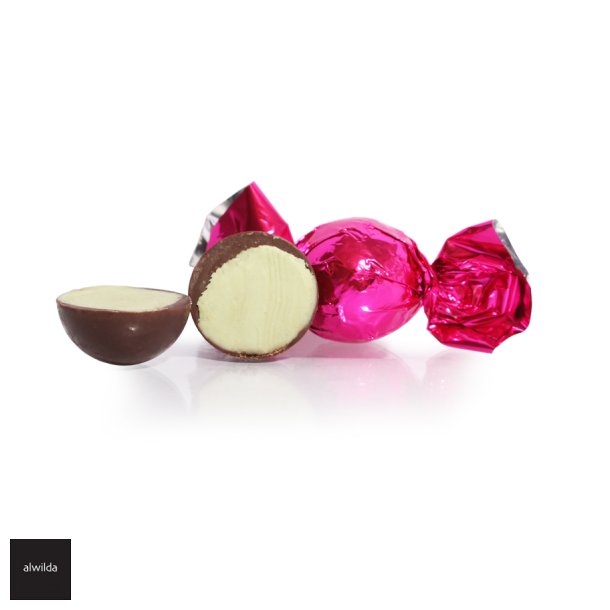 Chokoladekugle pink - mrk chokolade med  pistaciecreme