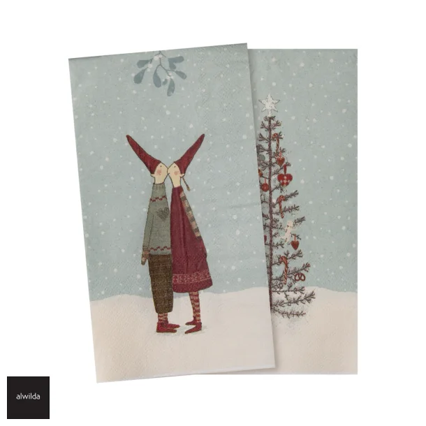 Juleservietter fra Maileg, Pixy, kyssepar/tr , stor 11x20 cm.