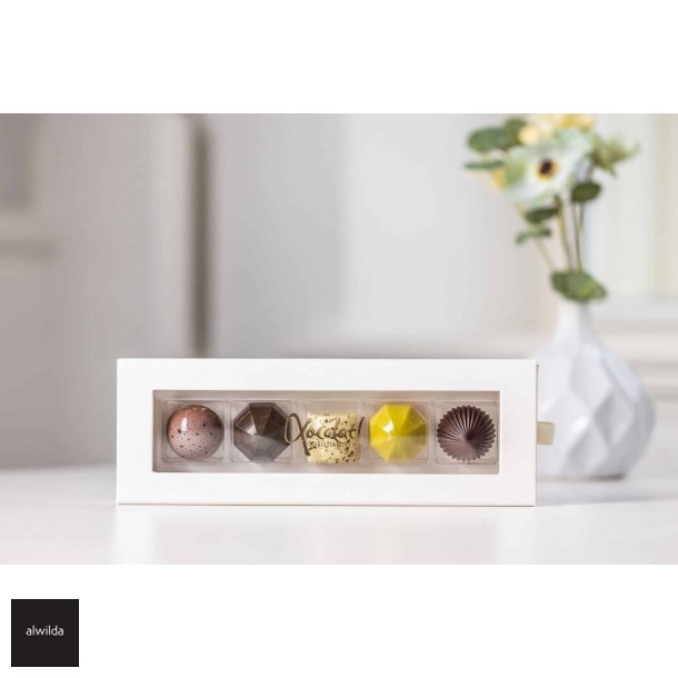 Chokoladeske med 5 fyldte chokolader fra Xocolatl - GLUTENFRI