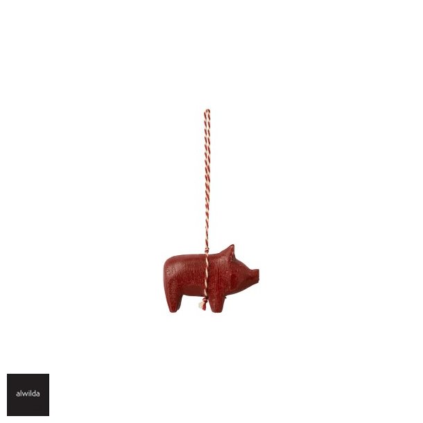 Maileg ophng, rd gris i tr - Hjde: 5 cm Bredde: 7 cm  - P VEJ HJEM