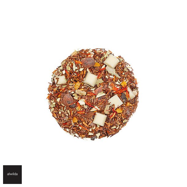 Rooibush iblandet hvide chokoladestykker, karamel, olivenblade &amp; salflor