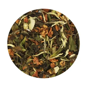 Hvid te iblandet blestykker, jordbrblade, kandiserede ananas & kokos