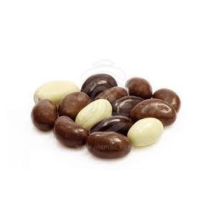 Mandler med mix chokolade -  pakket i genoplukkelig brun pose 