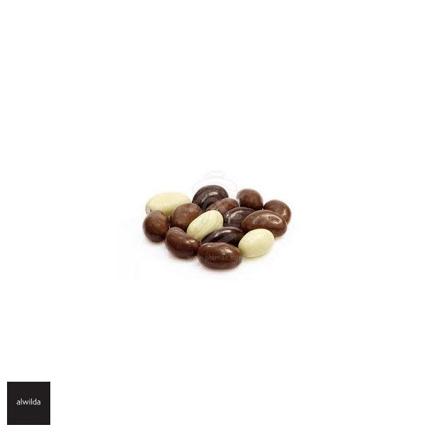 Mandler med mix chokolade -  pakket i genoplukkelig brun pose 
